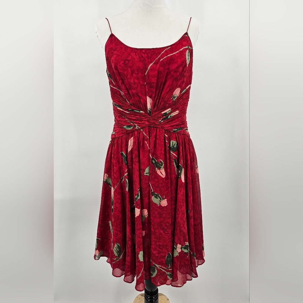 Vintage After Five Silk Red Floral Dress 12